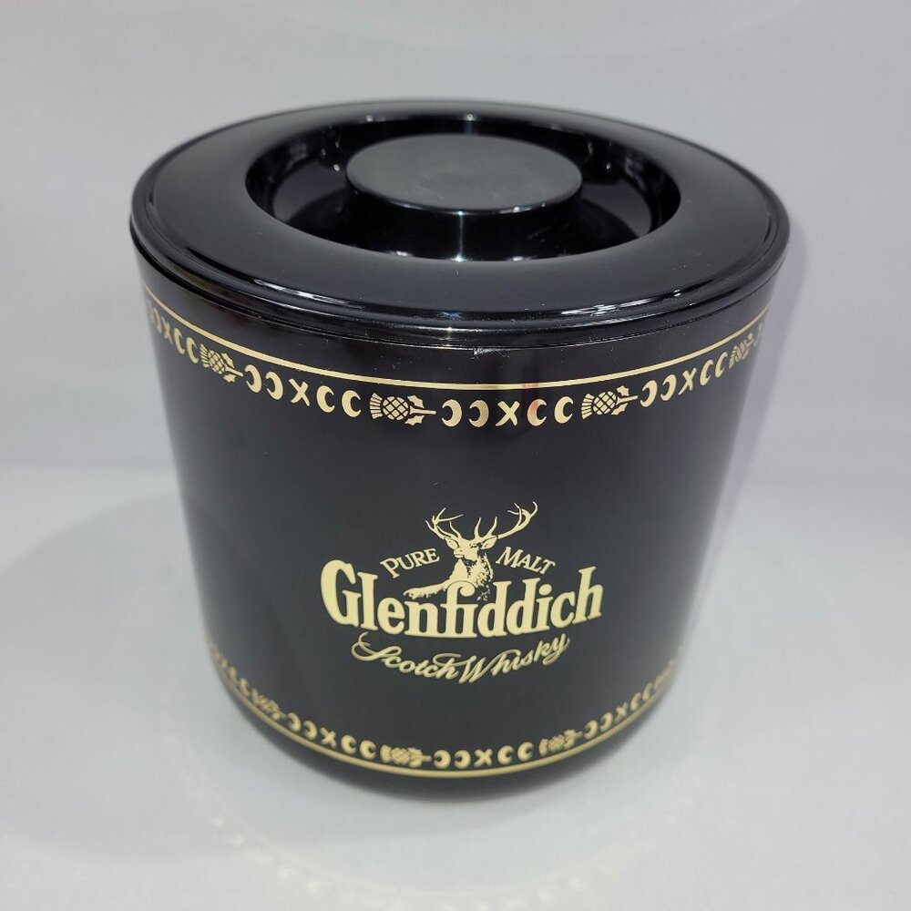 Glenfiddich Scotch Whisky 6.25" Plastic Ice Bucket Pail Black Gold Lid & Liner
